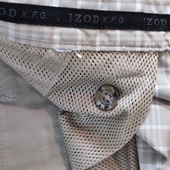 Izod X.F.G flat front Golf shorts light brown grey checkered men's size 36 - Picture 11 of 13